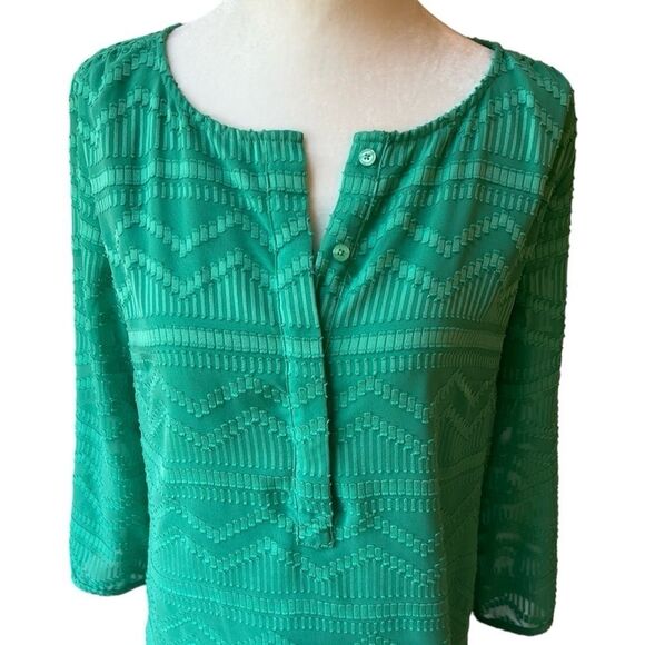 Talbots Green Chevron 3/4 Sleeve Blouse - Picture 9 of 16